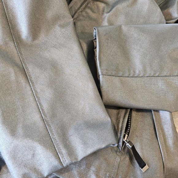 90s S/M Pewter Silver Trench Rain Jacket Belted Zipper Pocket Faux Leather Look - Picture 6 of 10